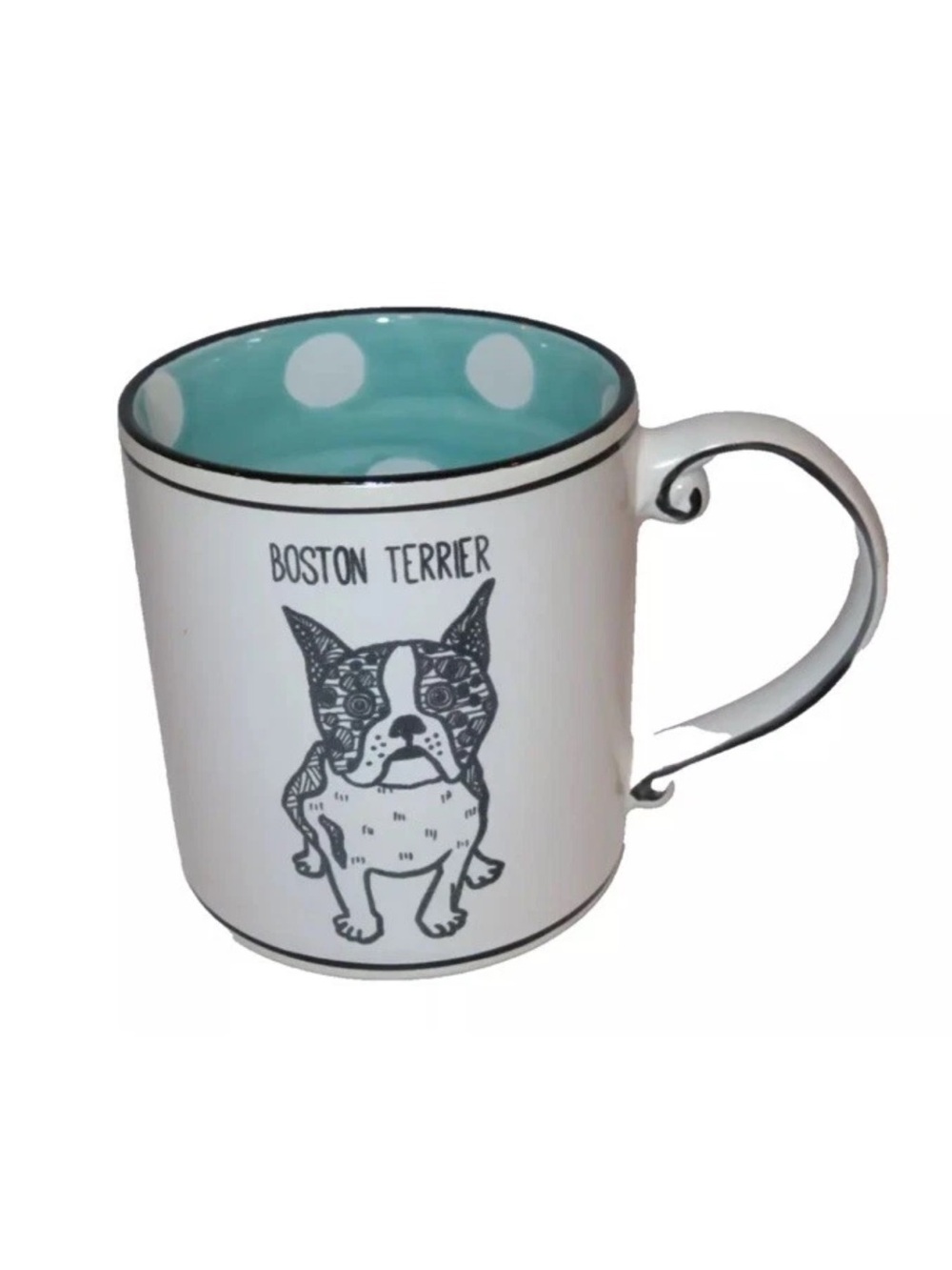Spectrum Designz Boston Terrier Coffee Mug 21oz Blue Polka Dot Dog Lover Cup